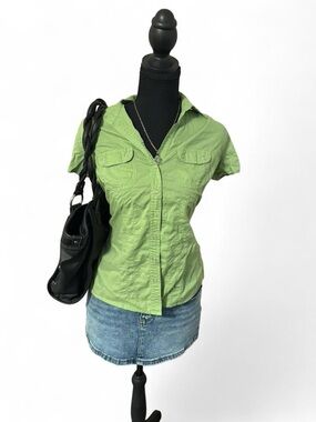 Style & Co Y2K Women’s Lime Green Button-Front Short Sleeve Shirt, Size 4